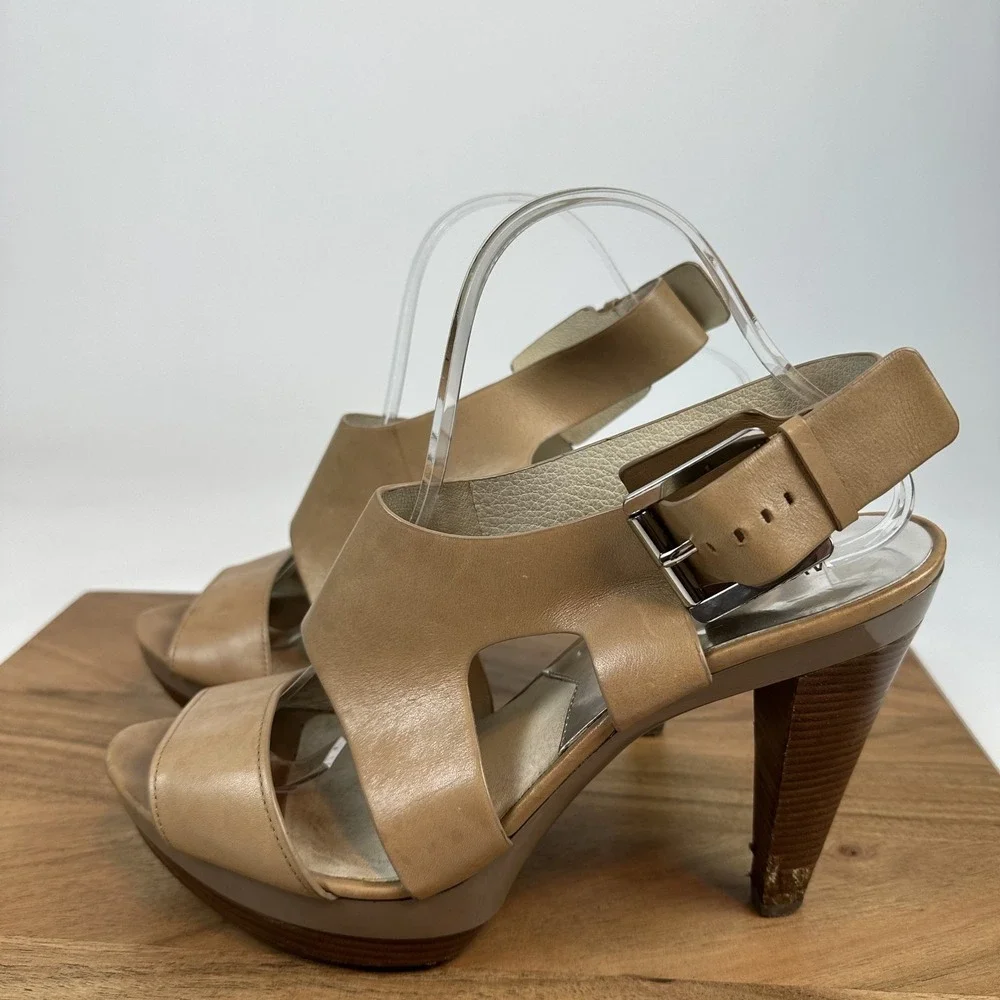 Womens‎ Michael Kors Carla Beige Leather Heeled Platform Sandals Size 11 M GUC